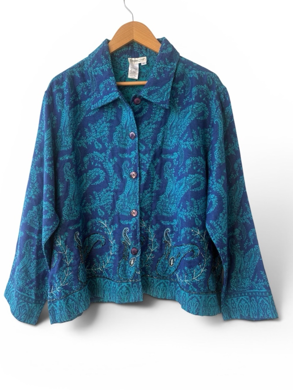 Coldwater Creek Blue Paisley Beaded Embroidered Jacket Boho XL